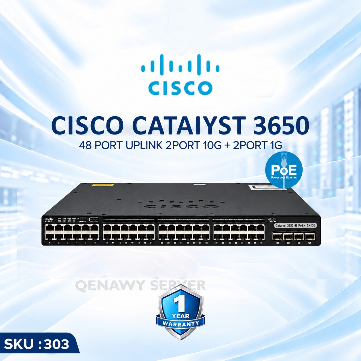 Cisco Catalyst 3650 – 48 Ports PoE+, UPlink ( 2P×1G + 2P×10G ) Cisco Catalyst 3650 – 48 Ports